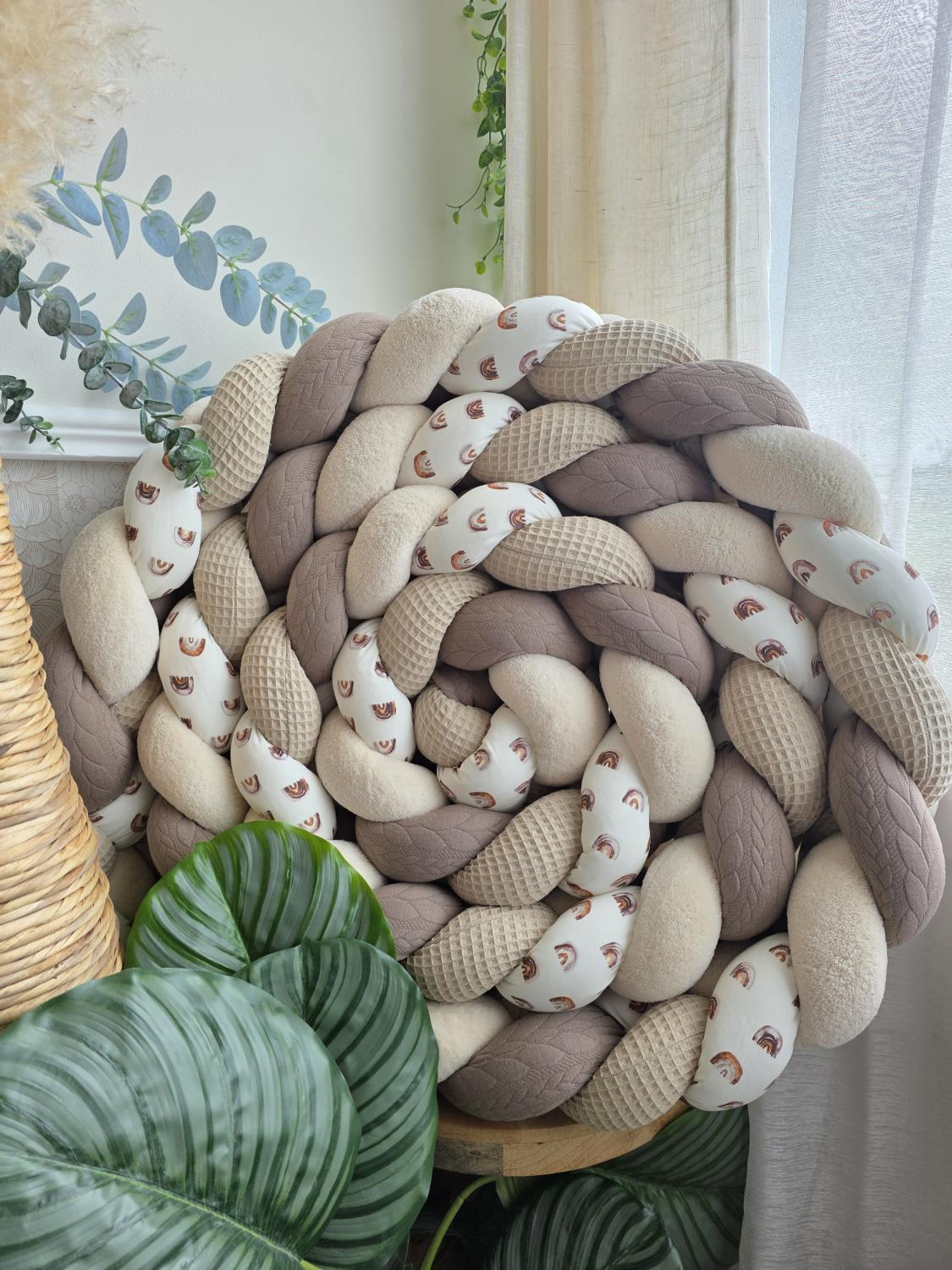 Tresse de lit 4 brins beige doudou beige tricot marron arc en ciel 4.6m