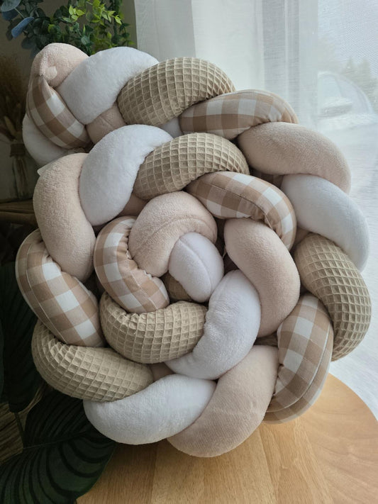 Tresse de lit 4 brins beige doudou blanc beige et vichy beige 2m
