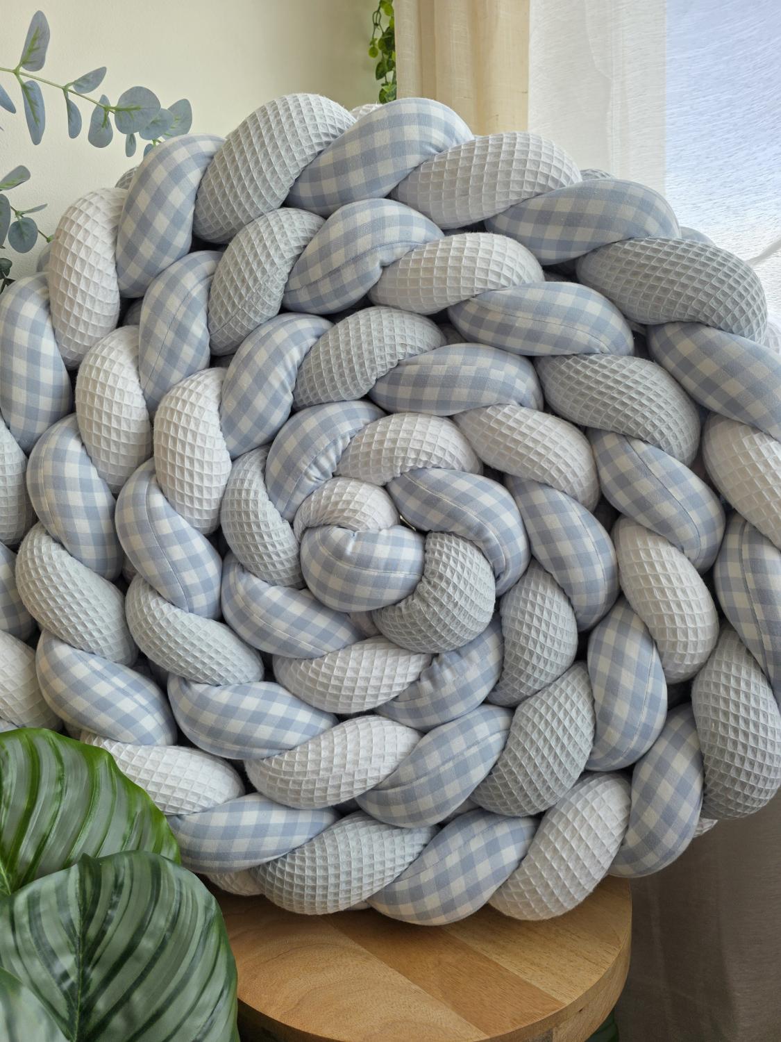 Tresse de lit 4 brins blanc bleu et vichy bleu 5m