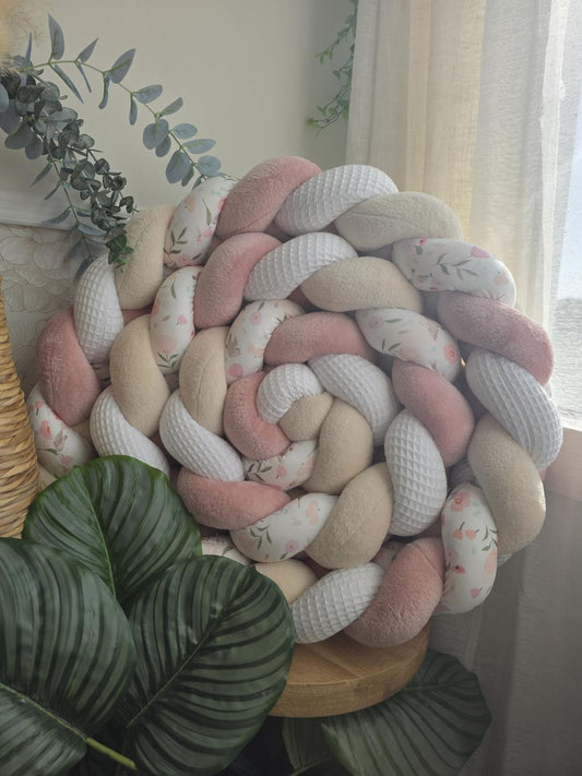 Tresse de lit 4 brins blanc doudou beige et poudré et birdy 3.6m