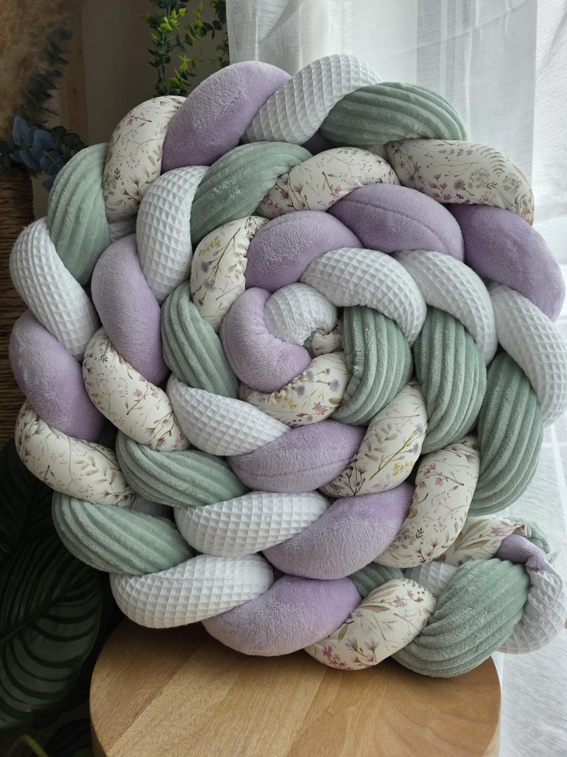 Tresse de lit 4 brins blanc doudou lavande côtelé menthe prairie 3.6m