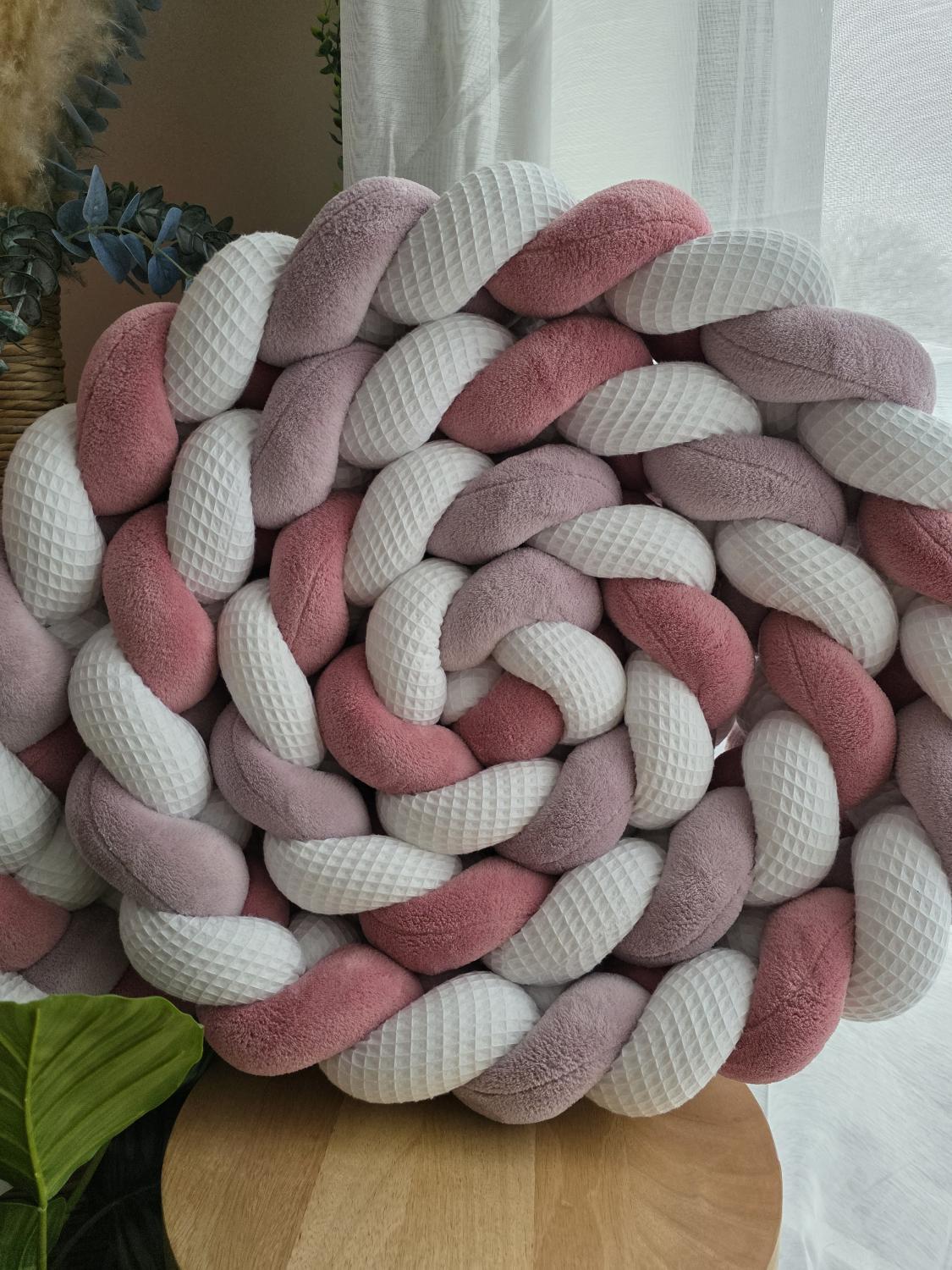 Tresse de lit 4 brins blanc doudou lavande et vieux rose 4.6m