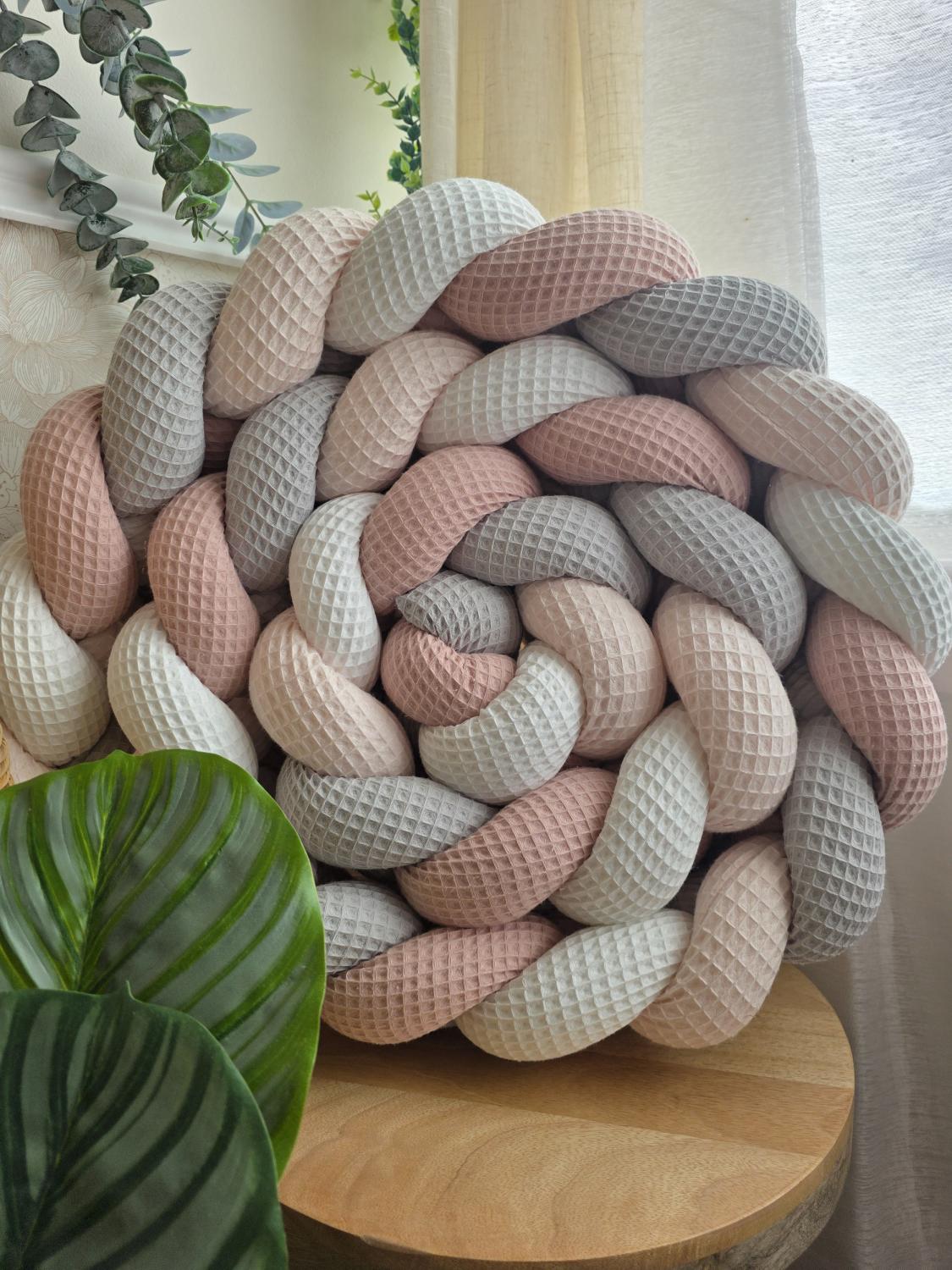 Tresse de lit 4 brins blanc gris rose pâle et poudré 3m