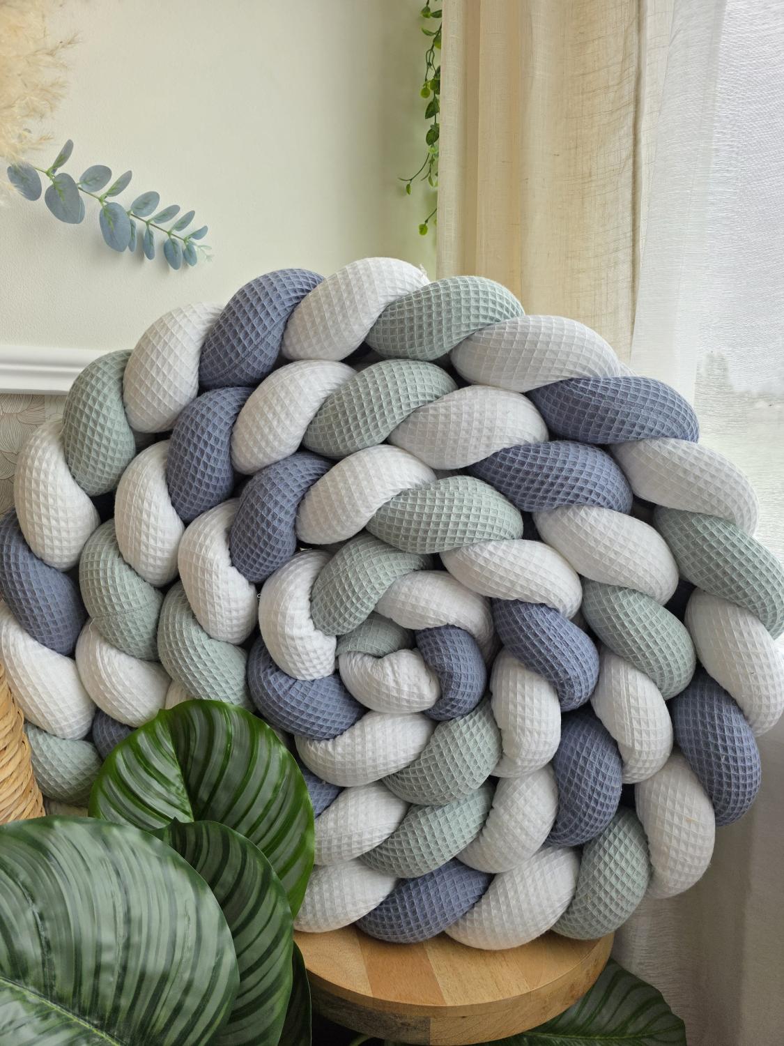 Tresse de lit 4 brins blanc jean et vert d'eau 4,6m