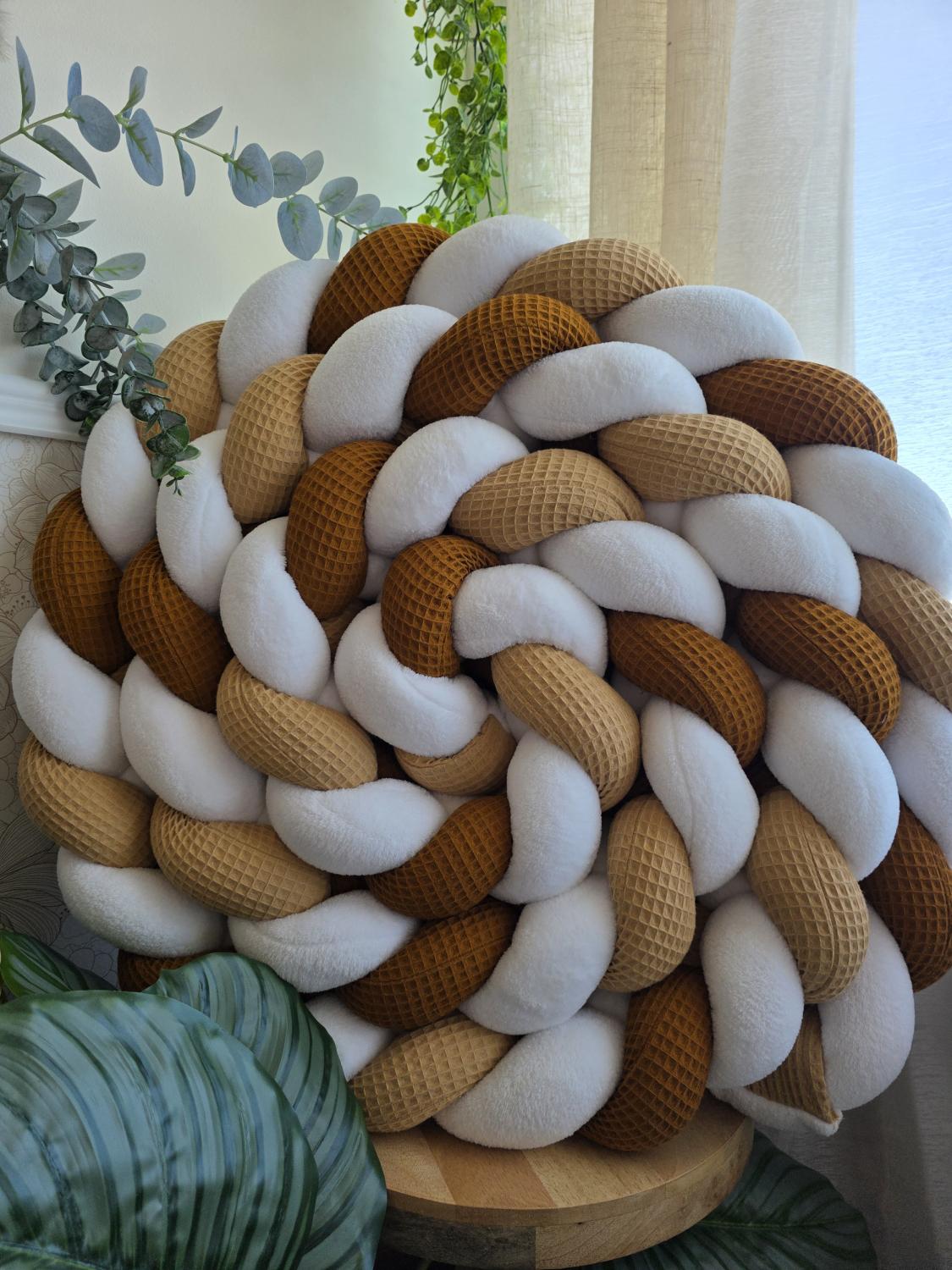 Tresse de lit 4 brins camel brique et doudou blanc 4.6m