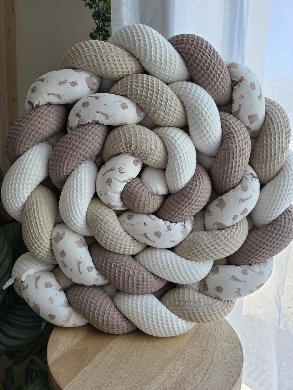 Tresse de lit 4 brins écru , beige café et zèbre 3.6m