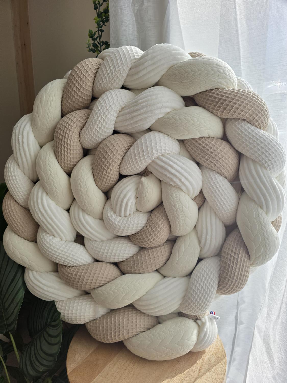 Tresse de lit 4 brins écru beige côtelé écru et tricot écru 4.6M