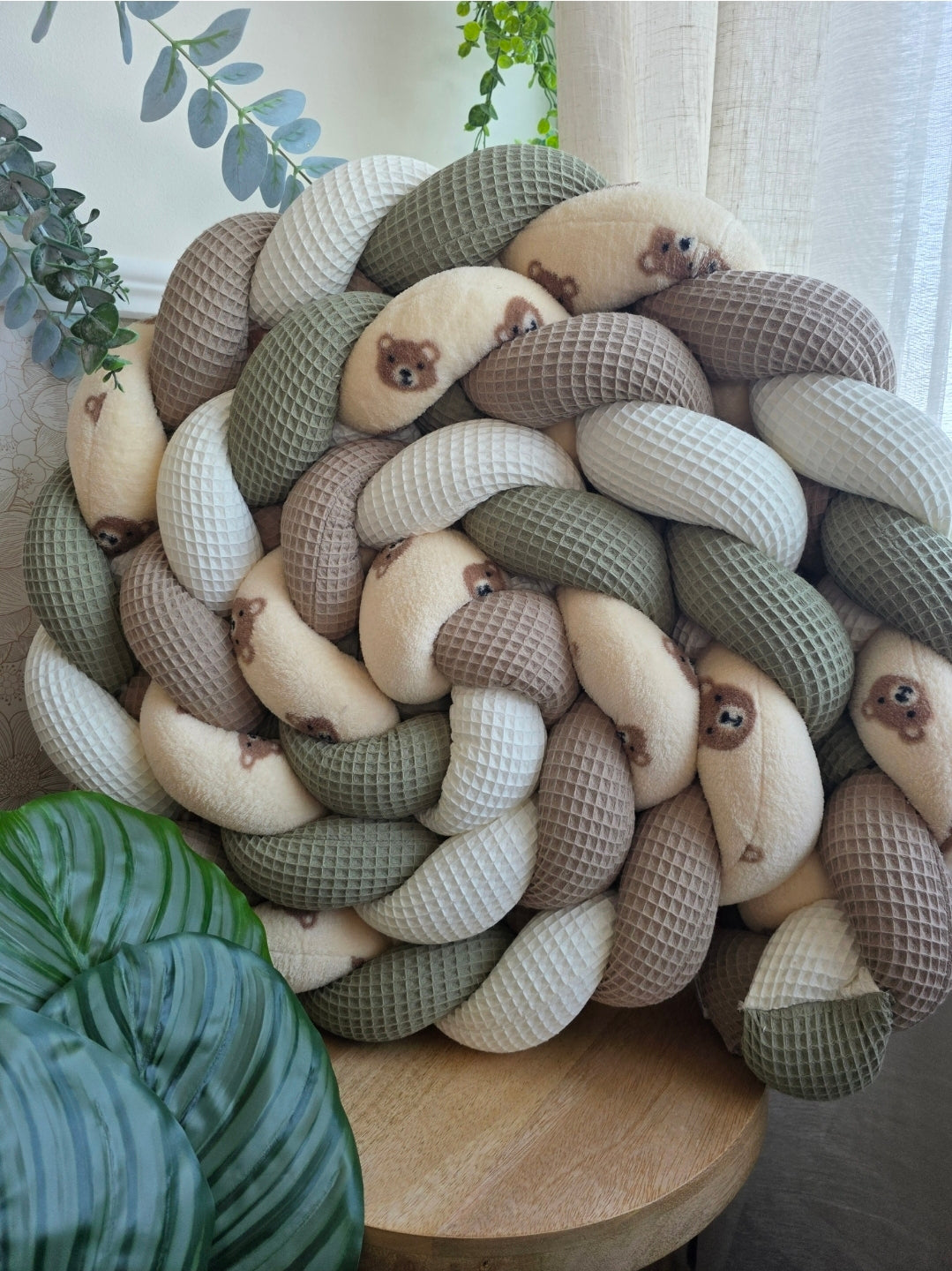 Tresse de lit 4 brins écru café olive et teddy ourson 3.6m