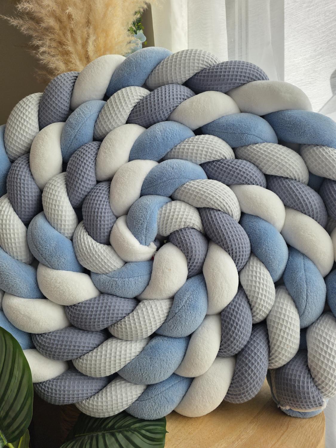 Tresse de lit 4 brins jean bleu doudou blanc et bleu 5.4m
