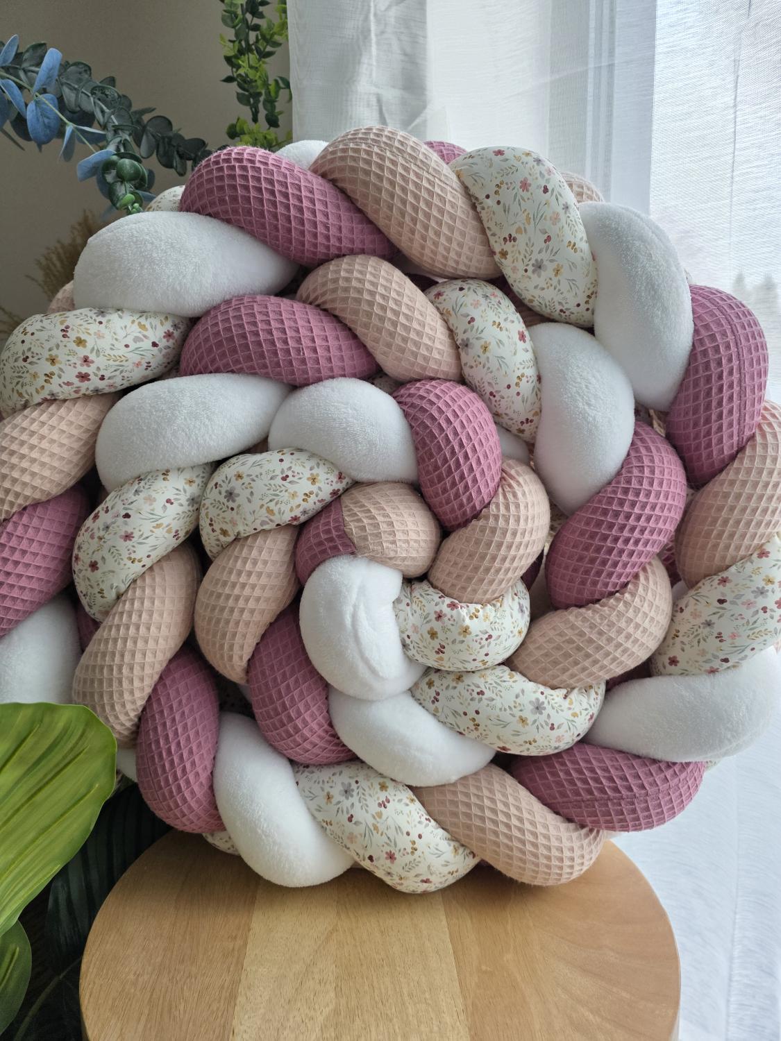Tresse de lit 4 brins poudré vieux rose doudou blanc et printemps 3.6m