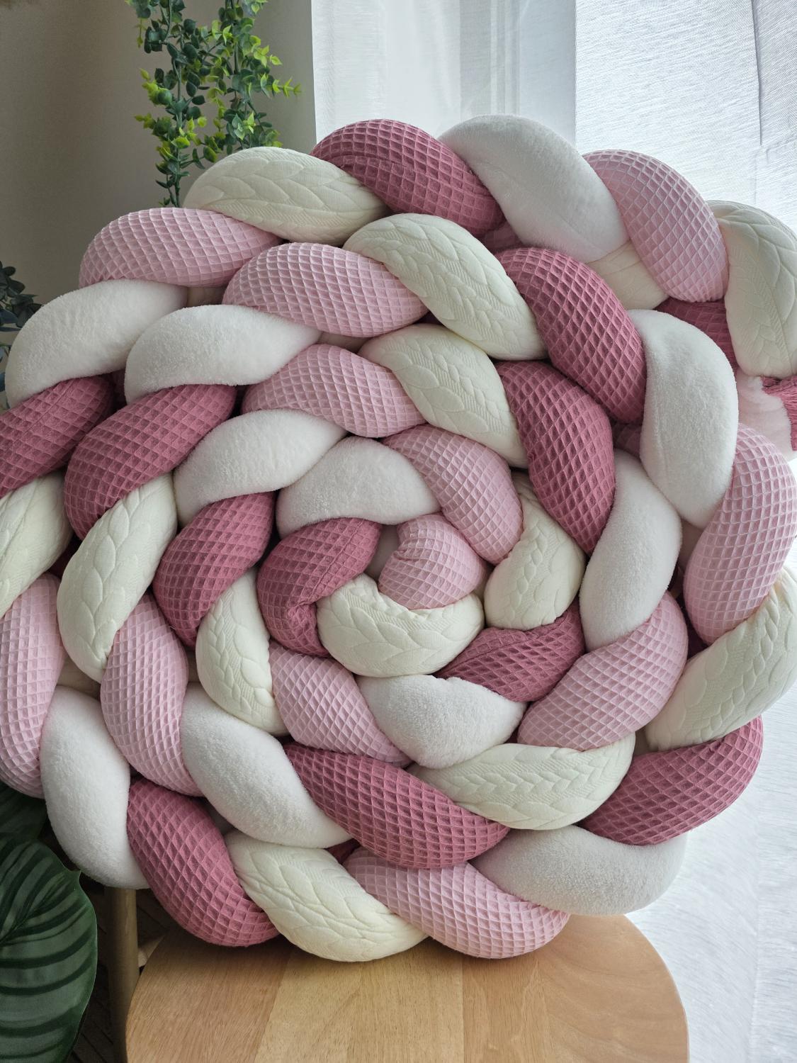 Tresse de lit 4 brins rose vieux rose doudou écru et tricot écru 4.6m