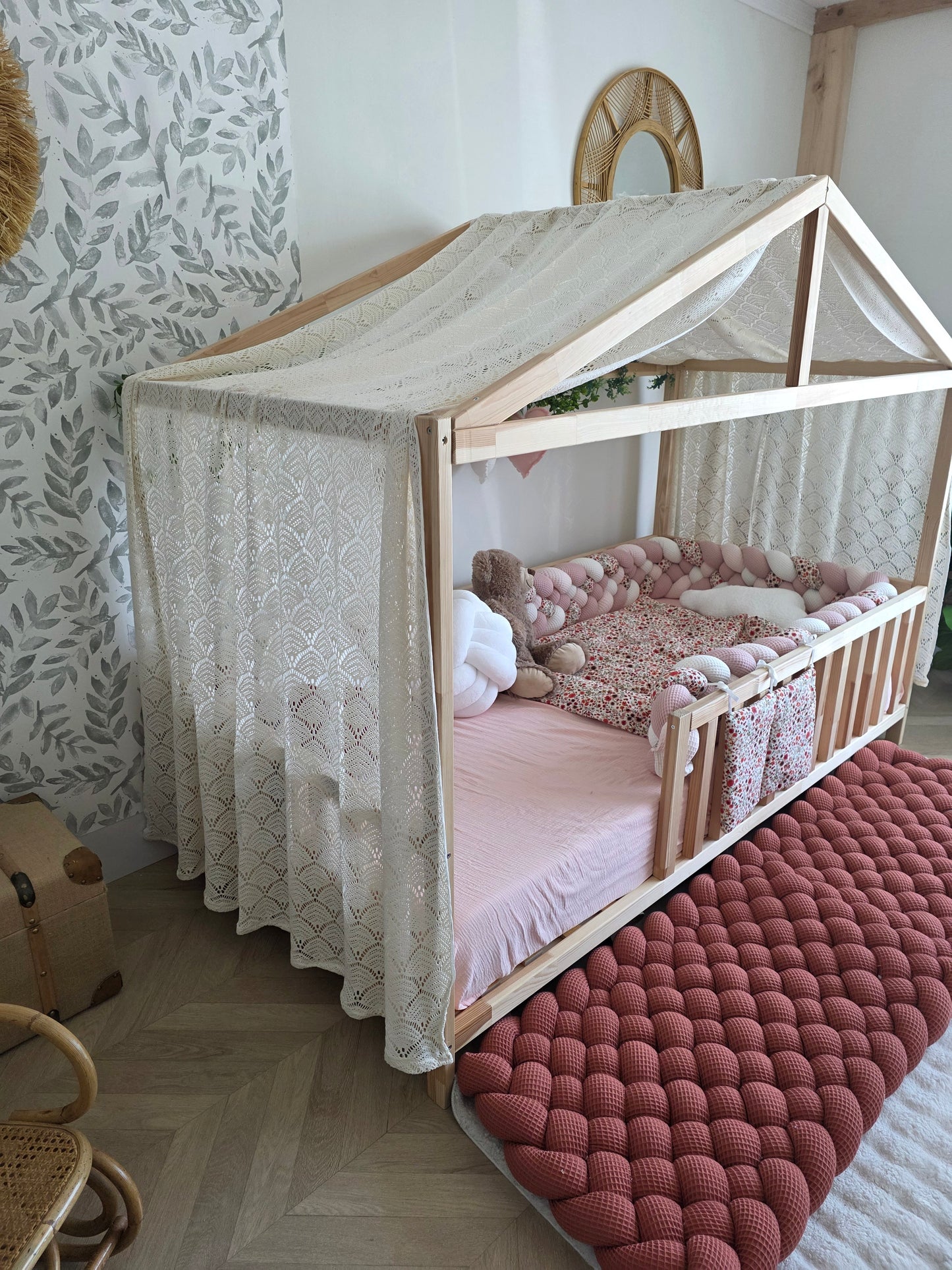 Ciel de lit cabane modèle B dentelle coton écrue