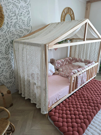 Ciel de lit cabane modèle B dentelle coton écrue