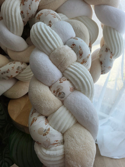 Tresse de lit 4 brins 360cm doudou blanc et beige côtelé crème et fusée