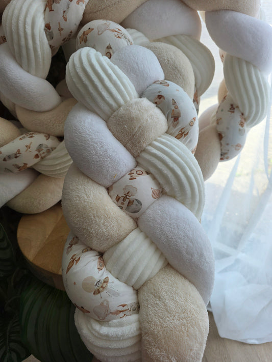 Tresse de lit 4 brins 360cm doudou blanc et beige côtelé crème et fusée