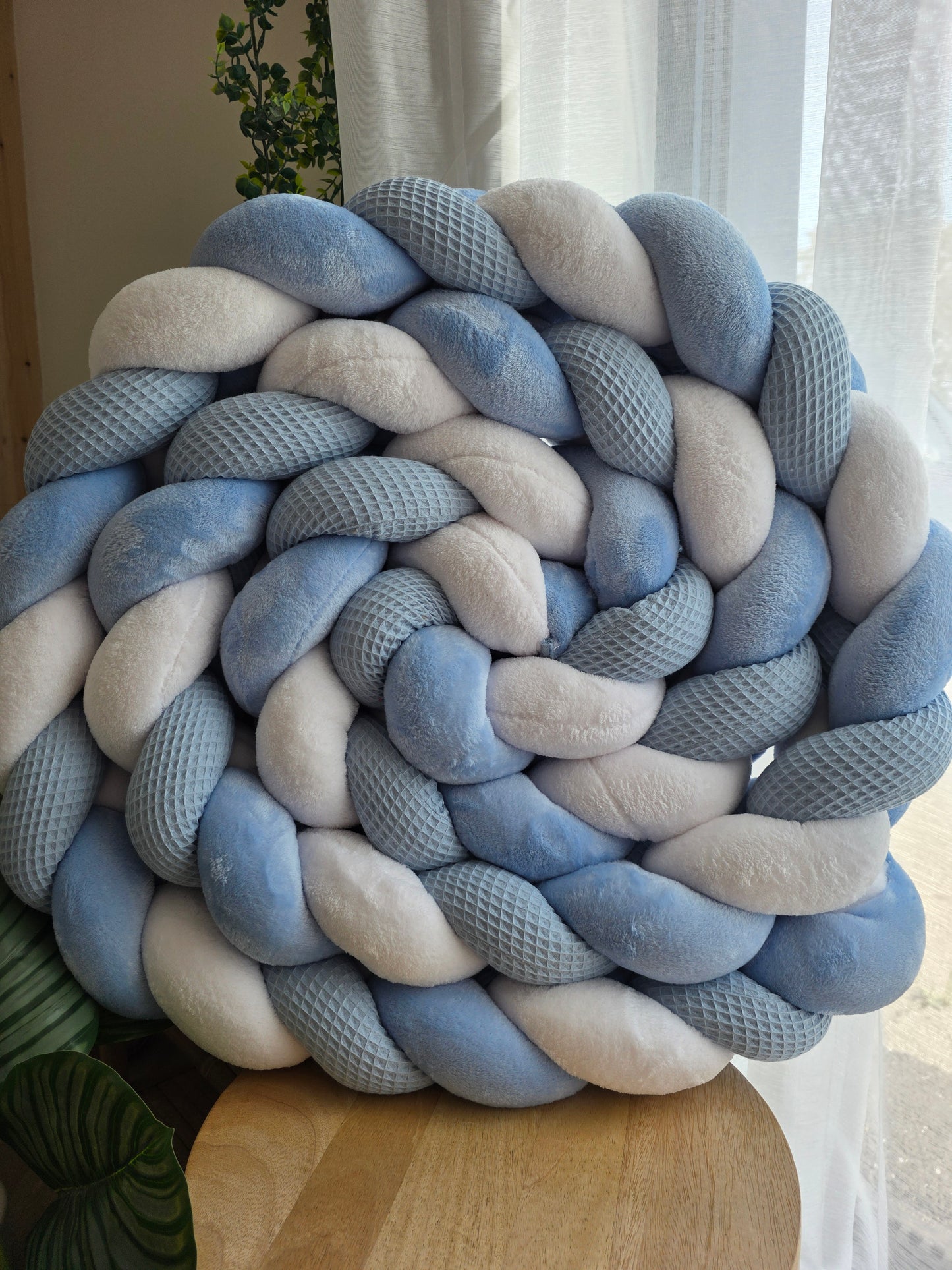 Tresse de lit 3 brins 500cm jean doudou blanc et bleu
