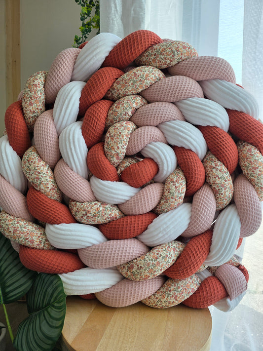 Tresse de lit 4 brins 560cm poudré marsala côtelé blanc et fleurs d'été