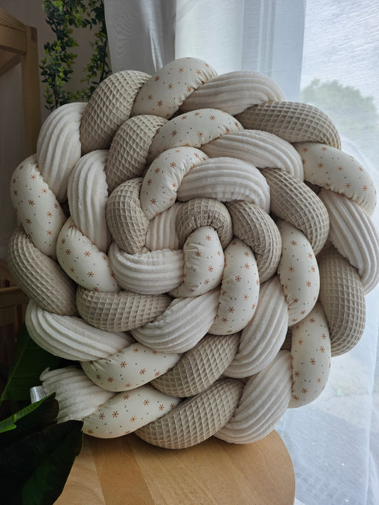 Tresse de lit 3 brins 200cm beige , côtelé crème et fleurs étoilé