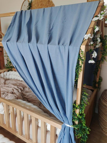Ciel de lit cabane "le simple" bleu jean