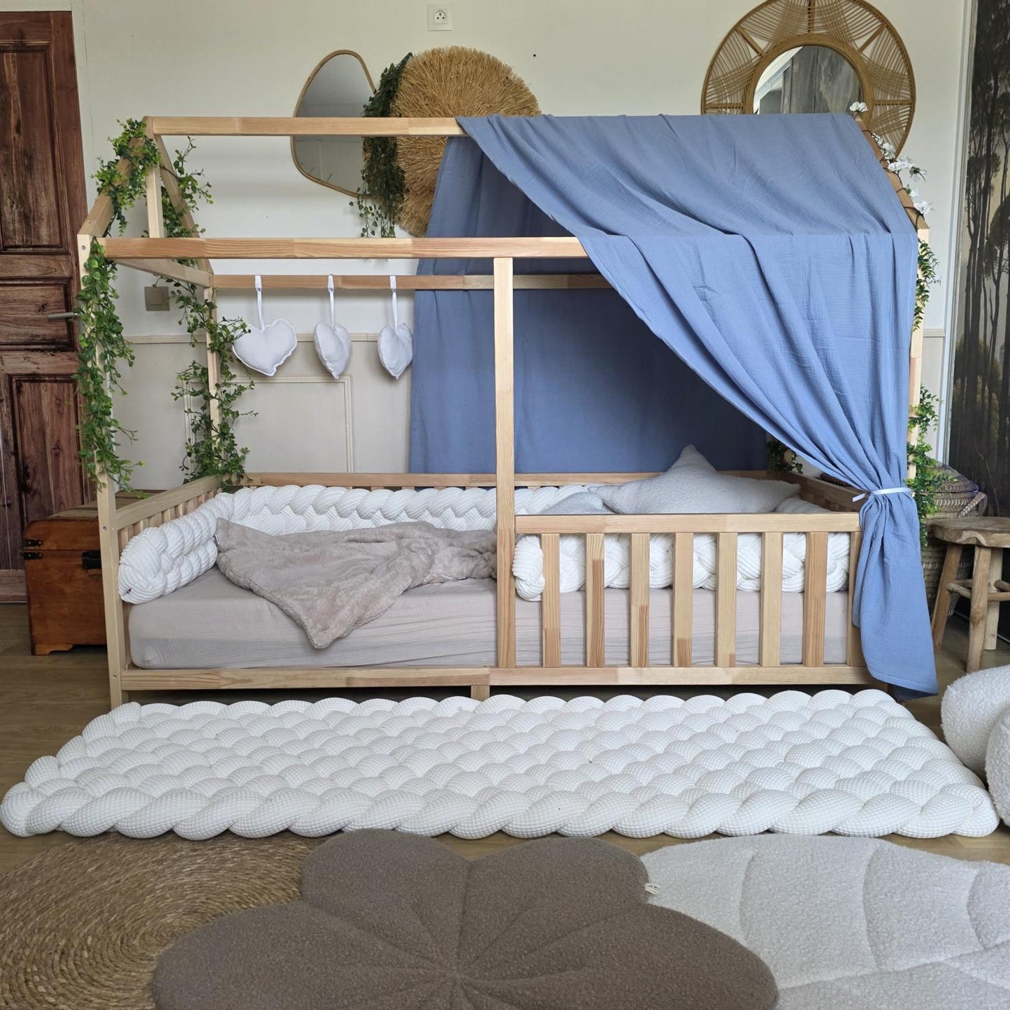 Ciel de lit cabane "le simple" bleu jean
