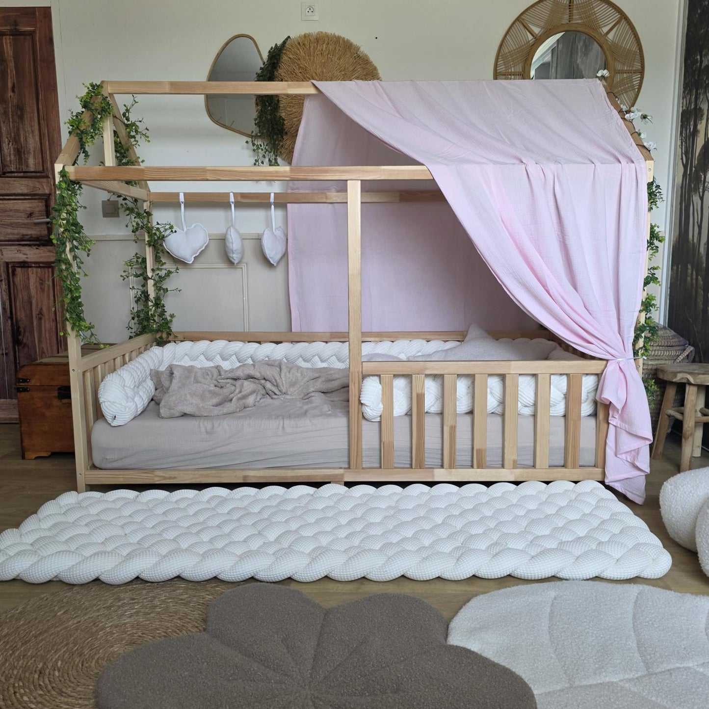 Ciel de lit cabane "le simple" rose