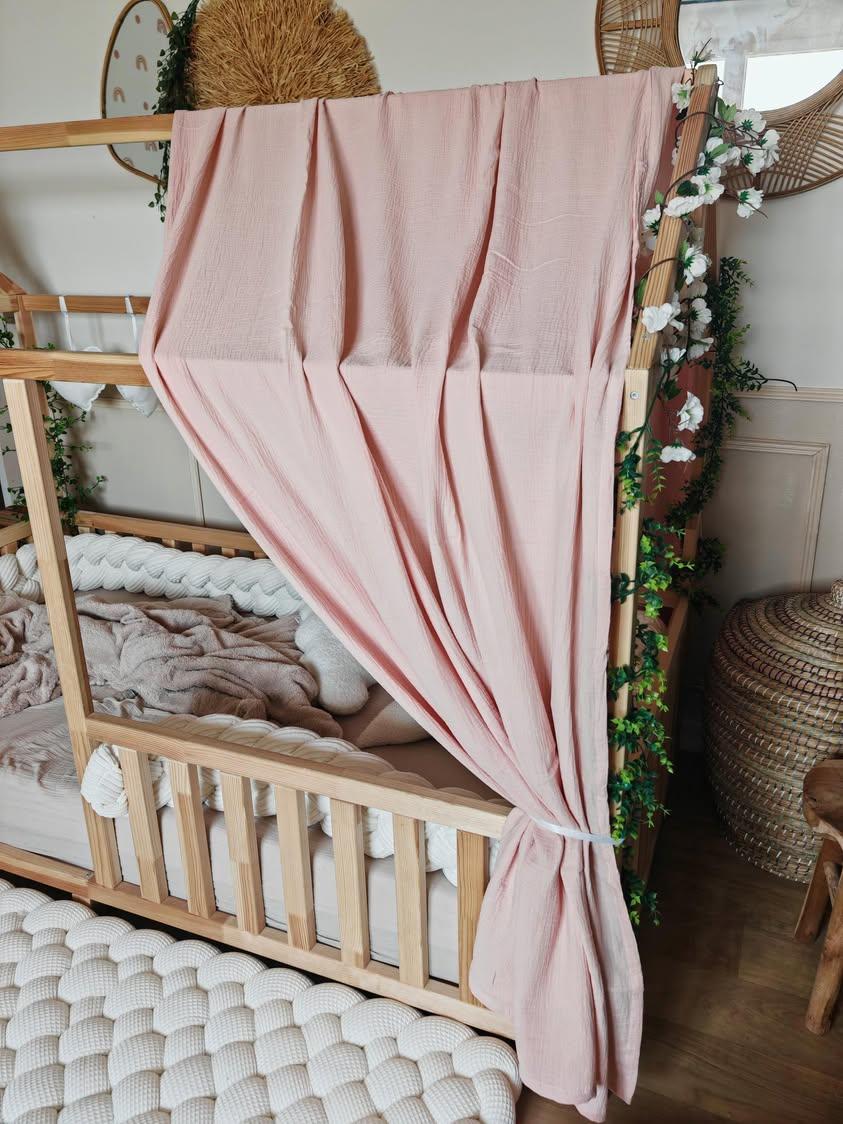 Ciel de lit cabane "le simple" rose poudré