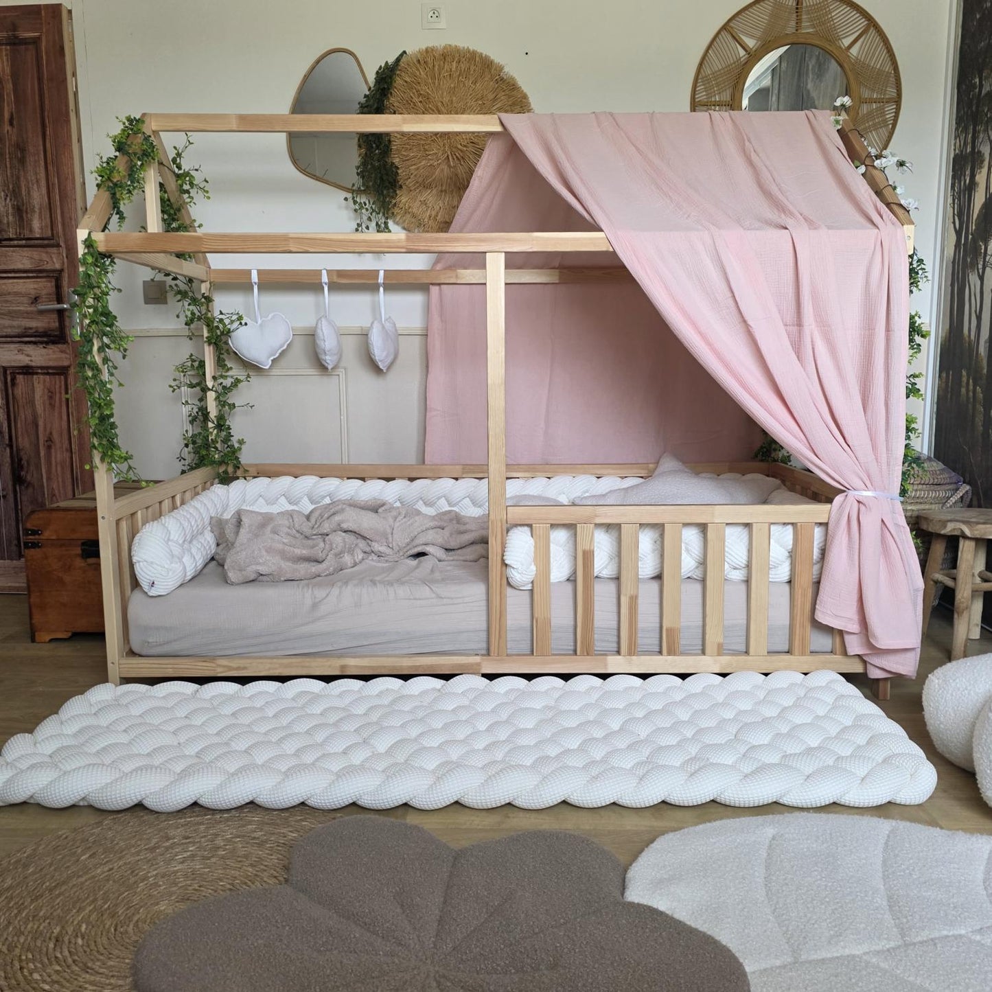 Ciel de lit cabane "le simple" rose poudré