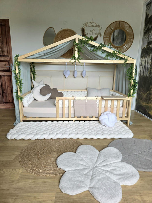 Ciel de lit cabane modèle B vert d'eau pois dorés