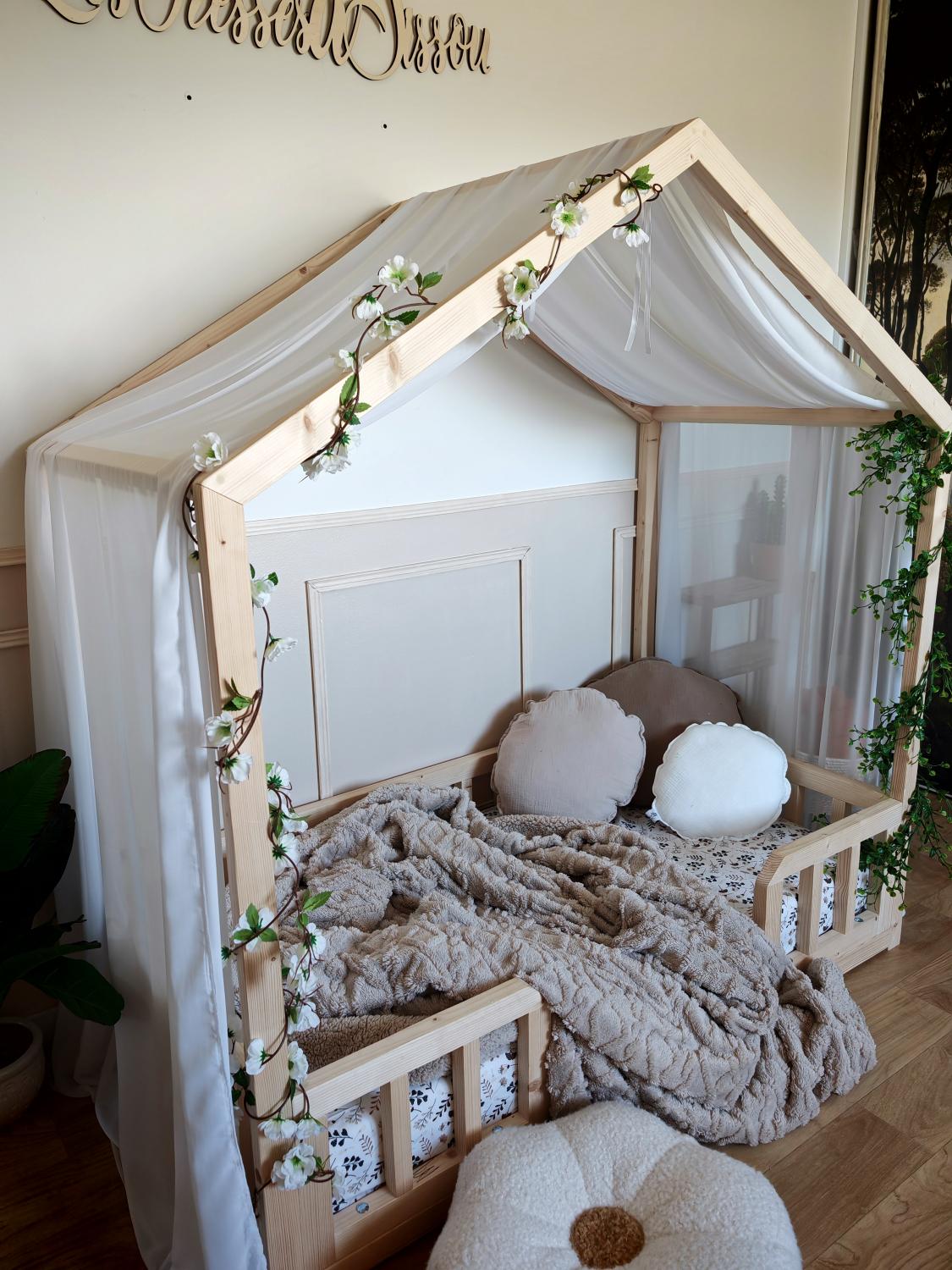 Ciel de lit cabane modèle B voilage blanc