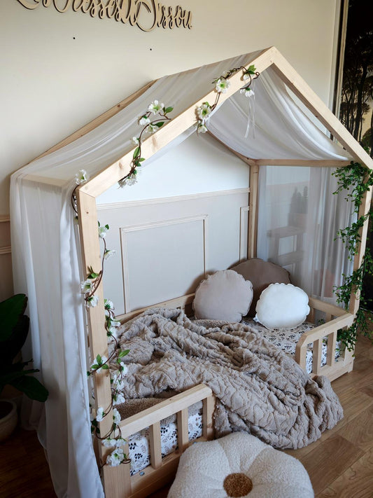 Ciel de lit cabane modèle B voilage blanc