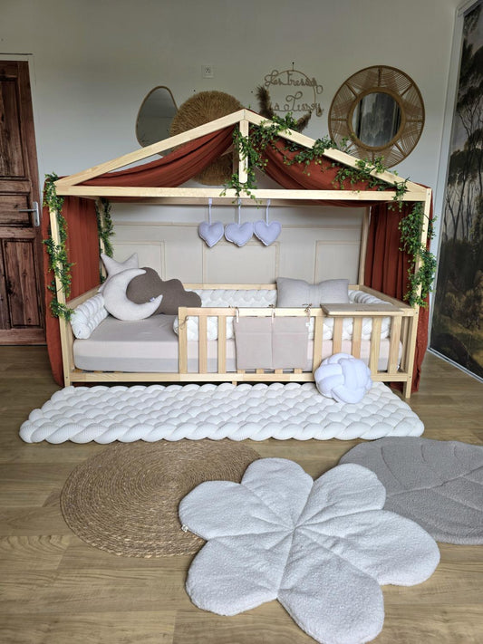 Ciel de lit cabane modèle B terracotta à pois dorés