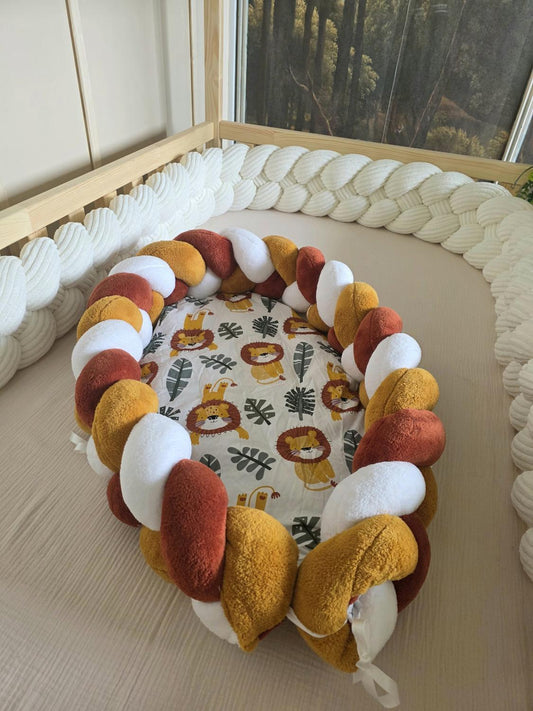 Cocon doudou terracotta moutarde et lion