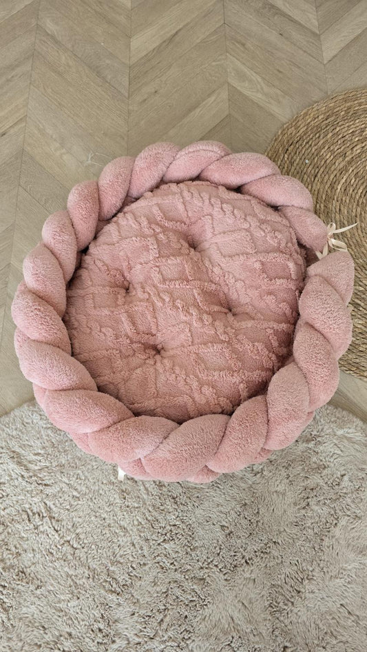 Couffin animaux fourrure torsadé rose (Tresse fourrure rose)