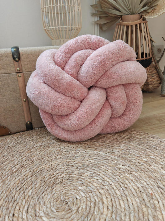 Coussin tressé Fourrure rose