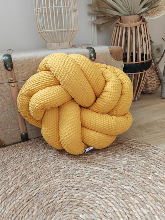 Coussin tressé moutarde