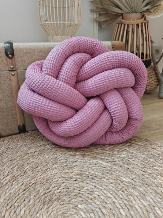 Coussin tressé vieux rose