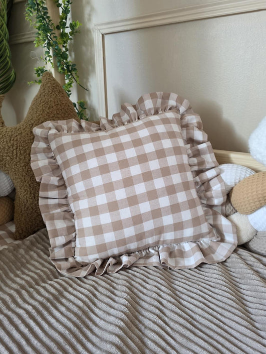 Coussin vichy à froufrous - 4 couleurs au choix