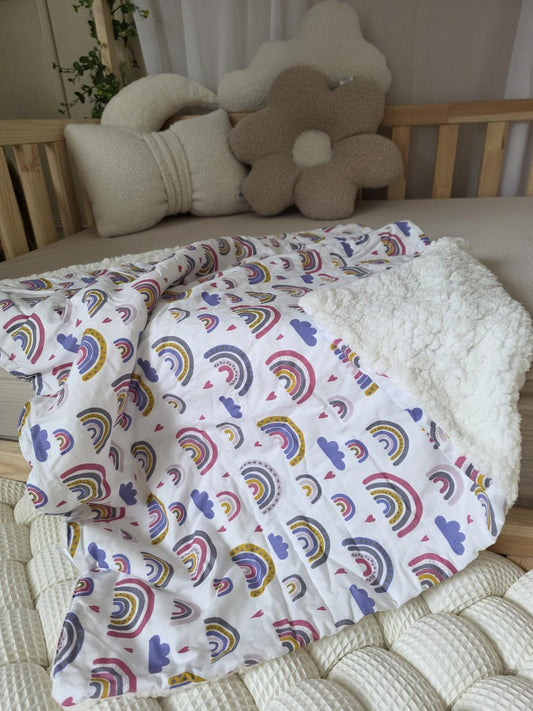Petite couverture arc en ciel rose et Moumoute écru