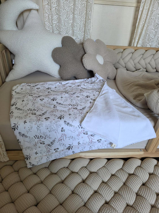 Couverture fine 100x140cm fleurs d'hiver et doudou blanc