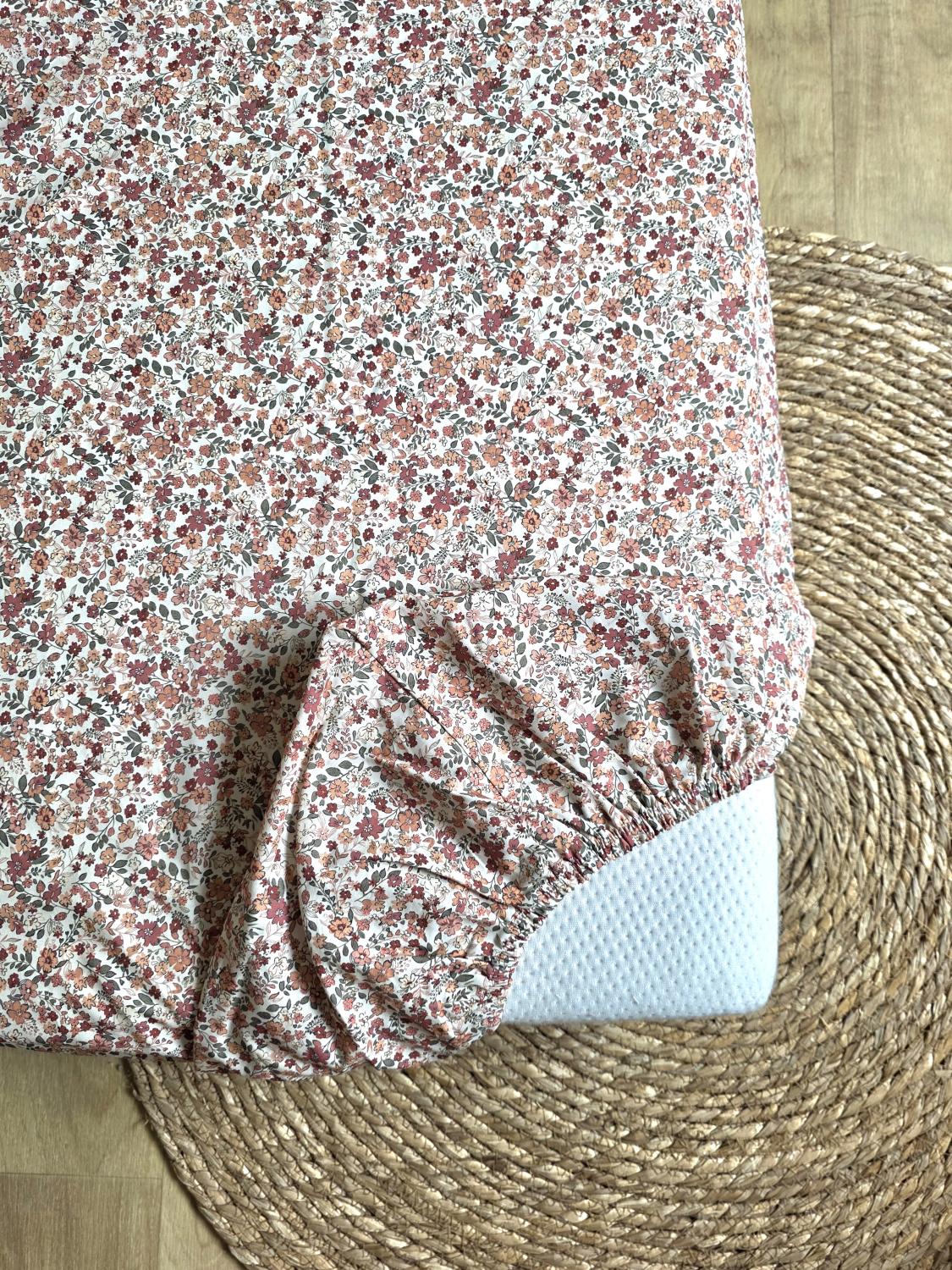Draps housse coton fleurs d'été 90x190cm