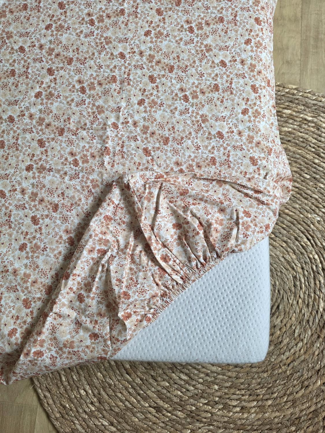 Draps housse coton fleurs d'oranger 90x190cm