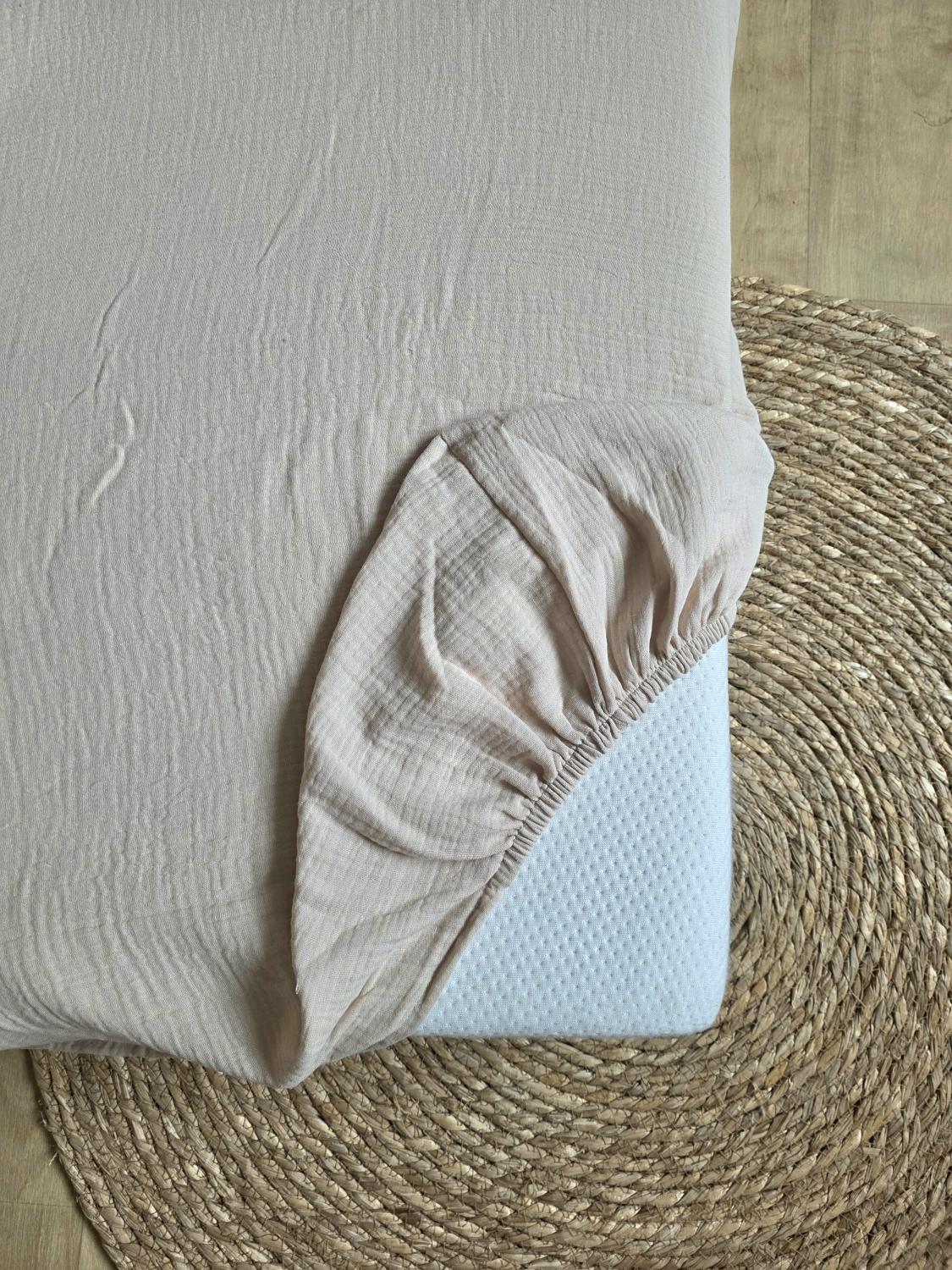 Draps housse gaz de coton beige 60x120cm