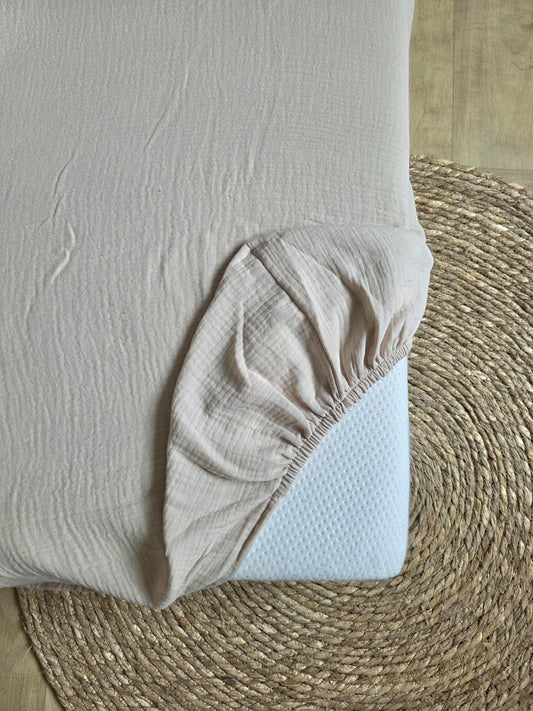 Draps housse gaz de coton beige 70x140cm