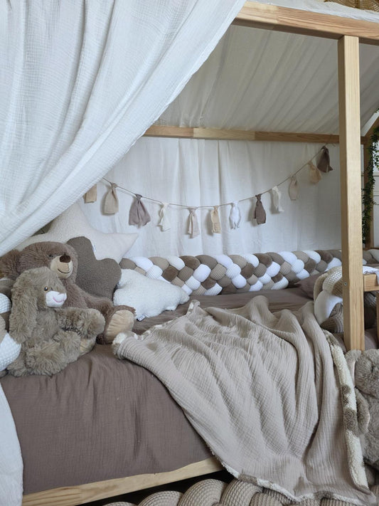 Guirlande jute et pompons - couleurs au choix