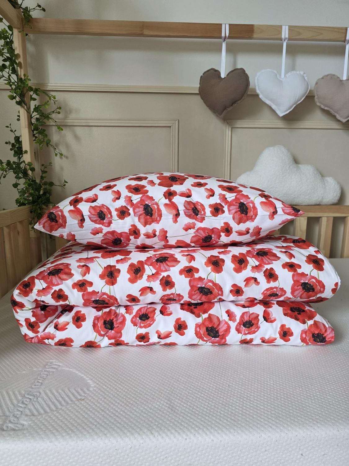 Parure 1 personne - housse de couette + taie d'oreiller coquelicot déstockage