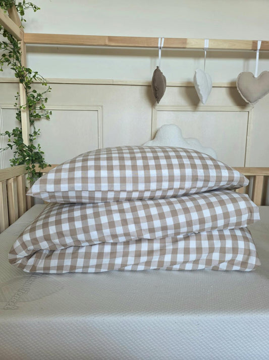 Parure 1 personne - housse de couette + taie d'oreiller Vichy beige