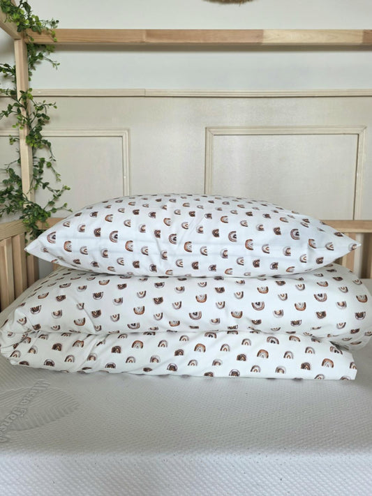 Parure 1 personne - housse de couette + taie d'oreiller arc en ciel beige