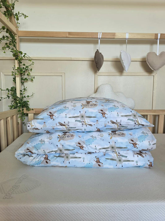 Parure 1 personne - housse de couette + taie d'oreiller avions