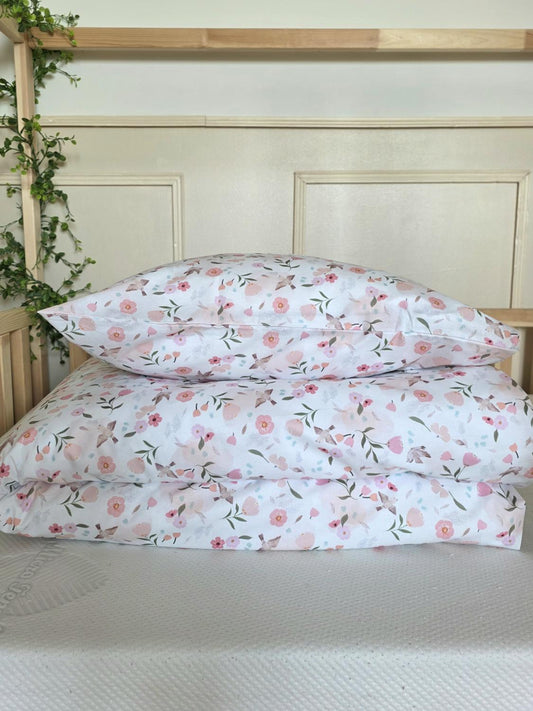 Parure 1 personne - housse de couette + taie d'oreiller birdy