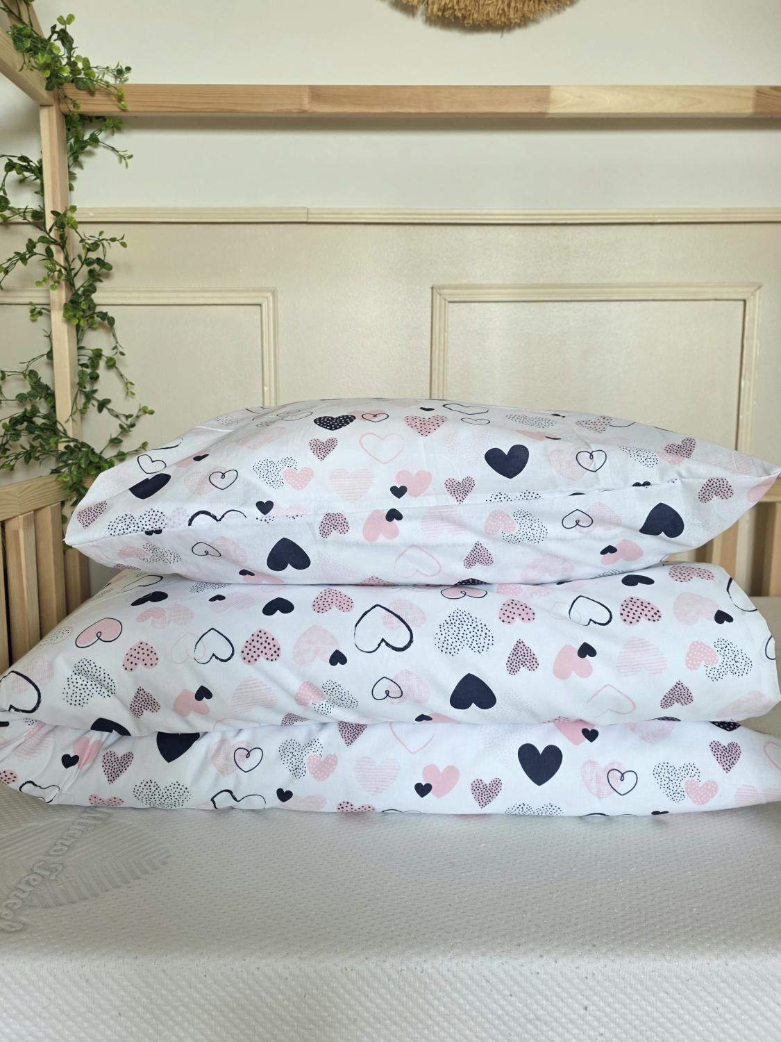 Parure 1 personne - housse de couette + taie d'oreiller cœur